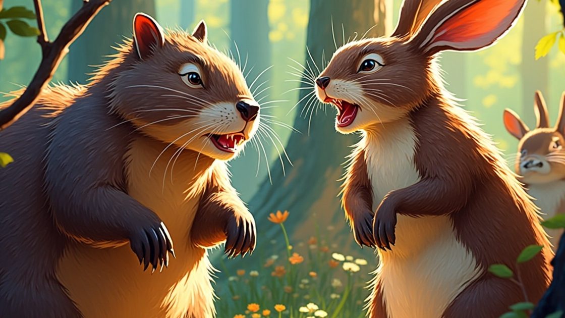 Beaver and hare arguing
